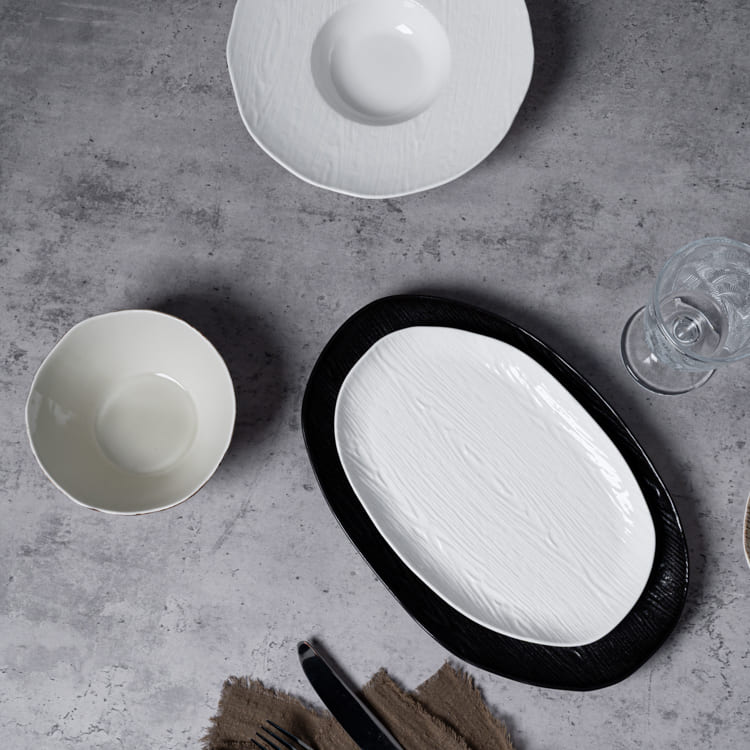 Wood grain Porcelain Oval Serving Plate (4)