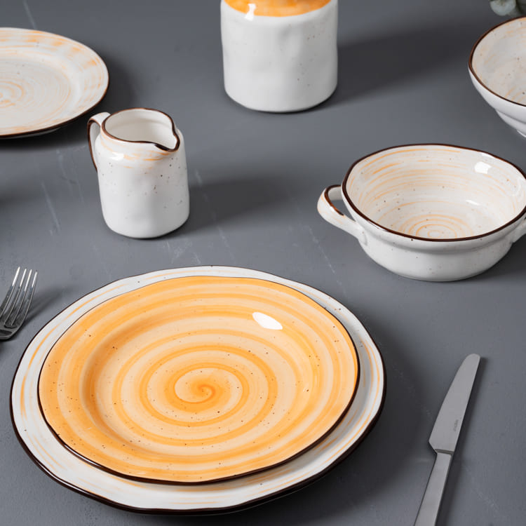 Yellow Spiral Porcelain Dinnerware (4)