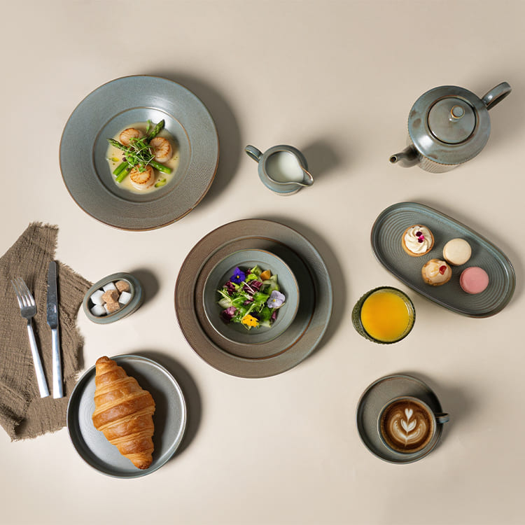 Gray Sand Porcelain Coupe Dinner Plates (1)