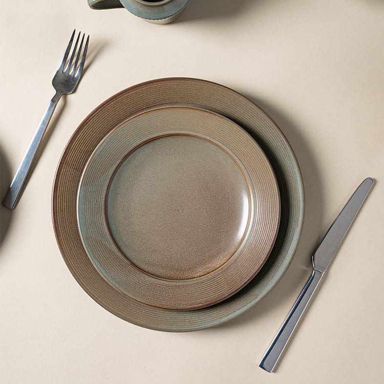 Gray Sand Porcelain Coupe Dinner Plates (3)