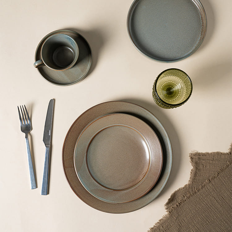 Gray Sand Porcelain Coupe Dinner Plates (4)