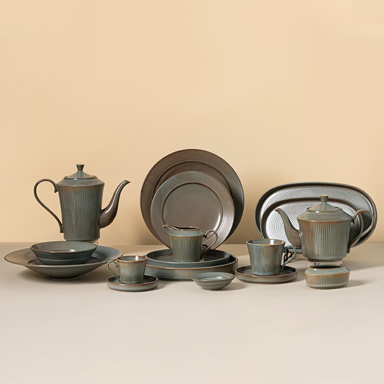 Gray Sand Porcelain Coupe Dinner Plates (5)