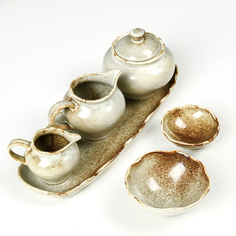 Sugar Bowl and Creamer Set Color Glaze Porcelain (1)