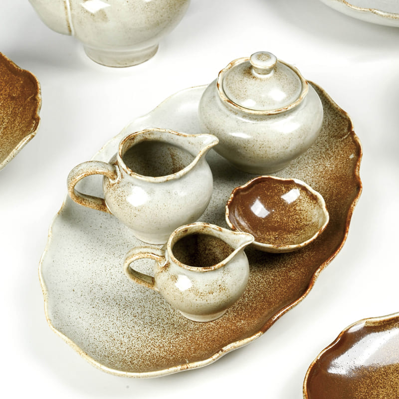Sugar Bowl and Creamer Set Color Glaze Porcelain (3)