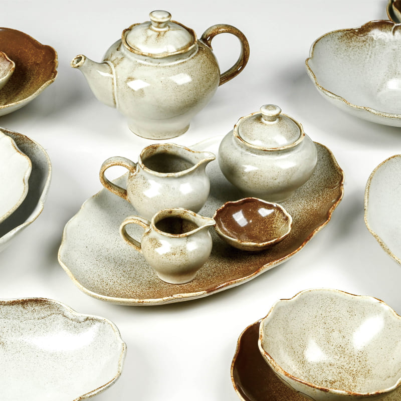 Sugar Bowl and Creamer Set Color Glaze Porcelain (4)