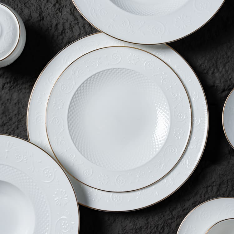 White Bone China Dinner Plates with Gold Rim (1)