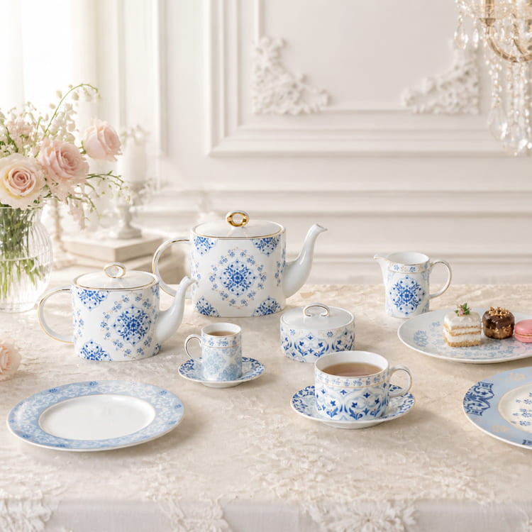 Indigo Mandala Blue and White Tea & Coffee Set (3)