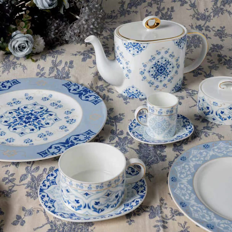 Indigo Mandala Blue and White Tea & Coffee Set (4)