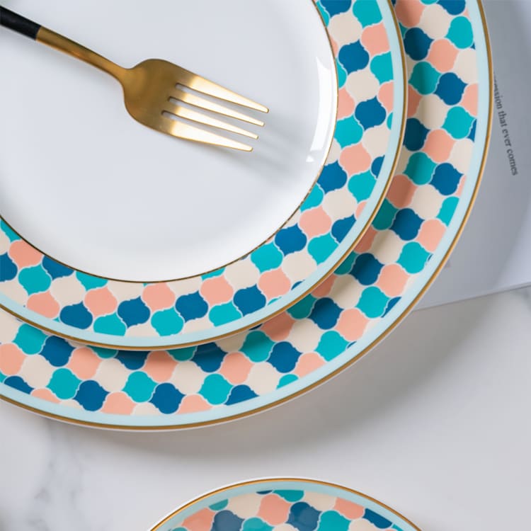 Bone China Dinnerware Set with Geometric Gold Rim Design (1)