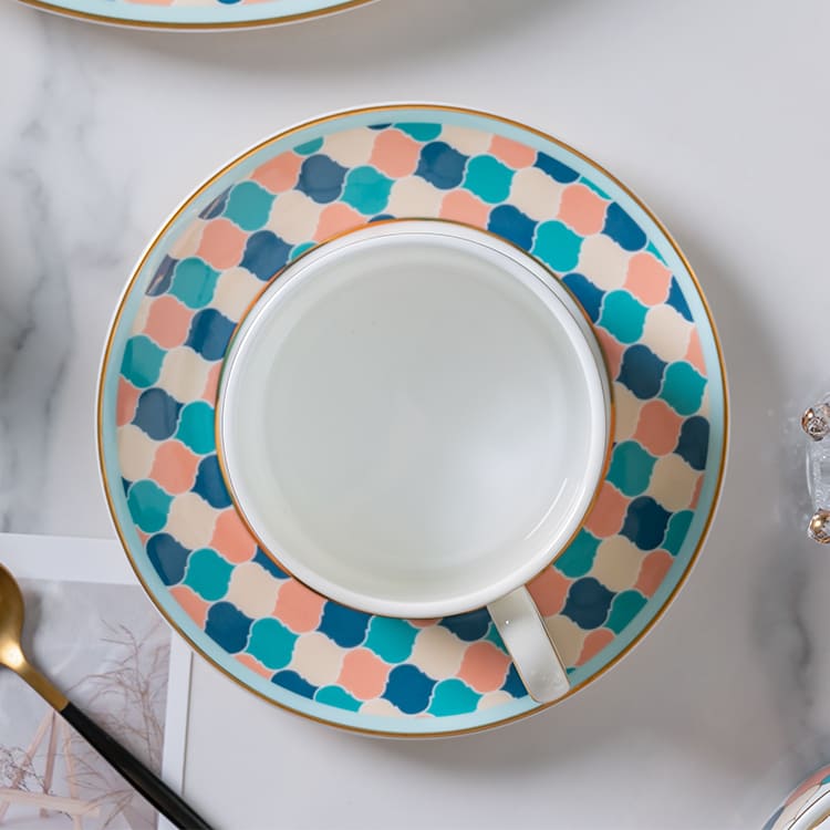 Bone China Dinnerware Set with Geometric Gold Rim Design (4)