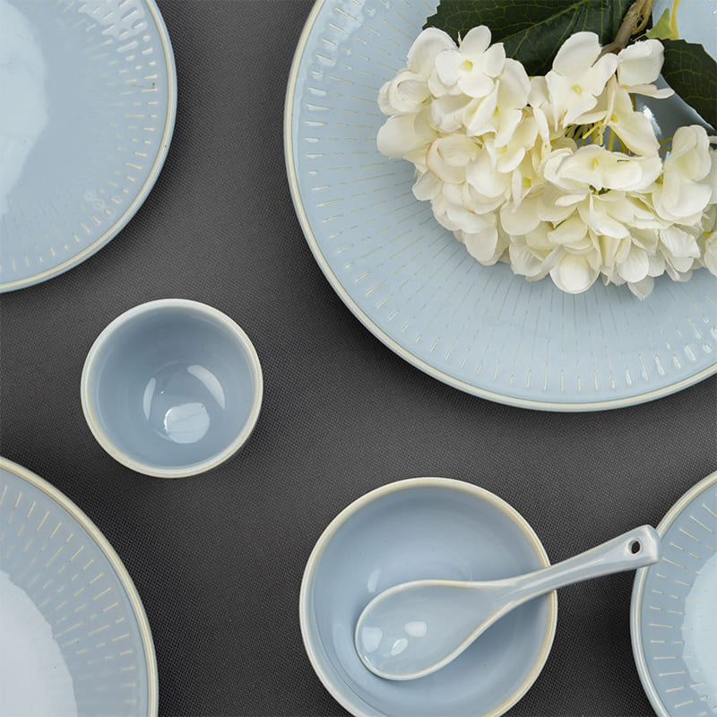 Blue Glazed Porcelain Plates & Bowls (2)
