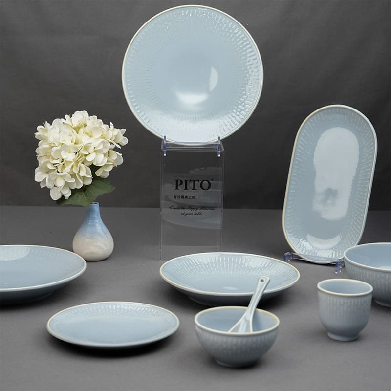 Blue Glazed Porcelain Plates & Bowls (3)