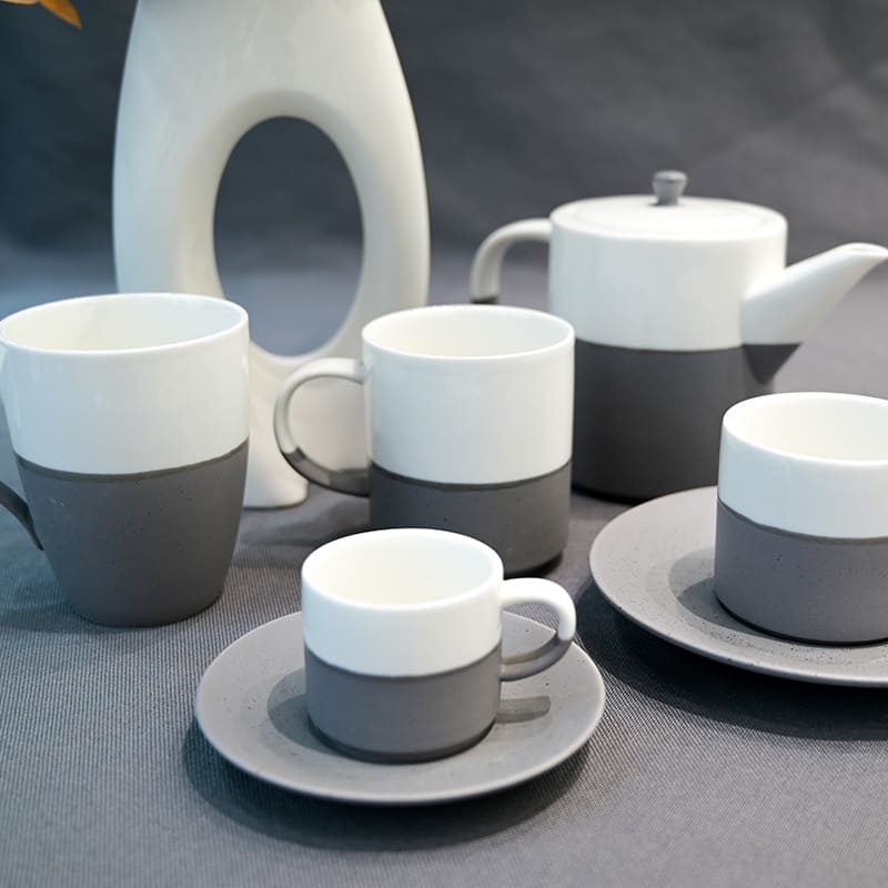 Luxury Grey Porcelain Cups & Teapot (3)