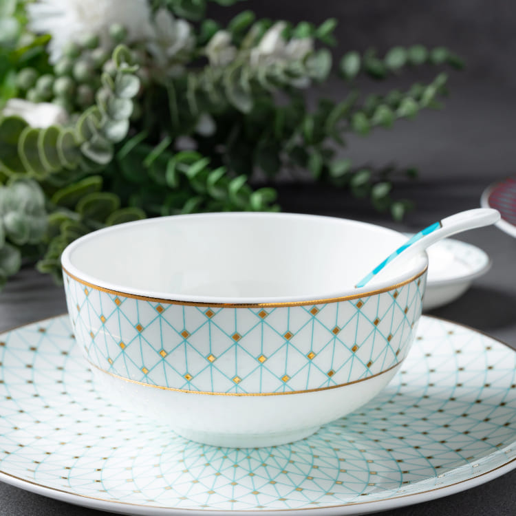 Modern Patterned Bowl with Gold Rim (1)