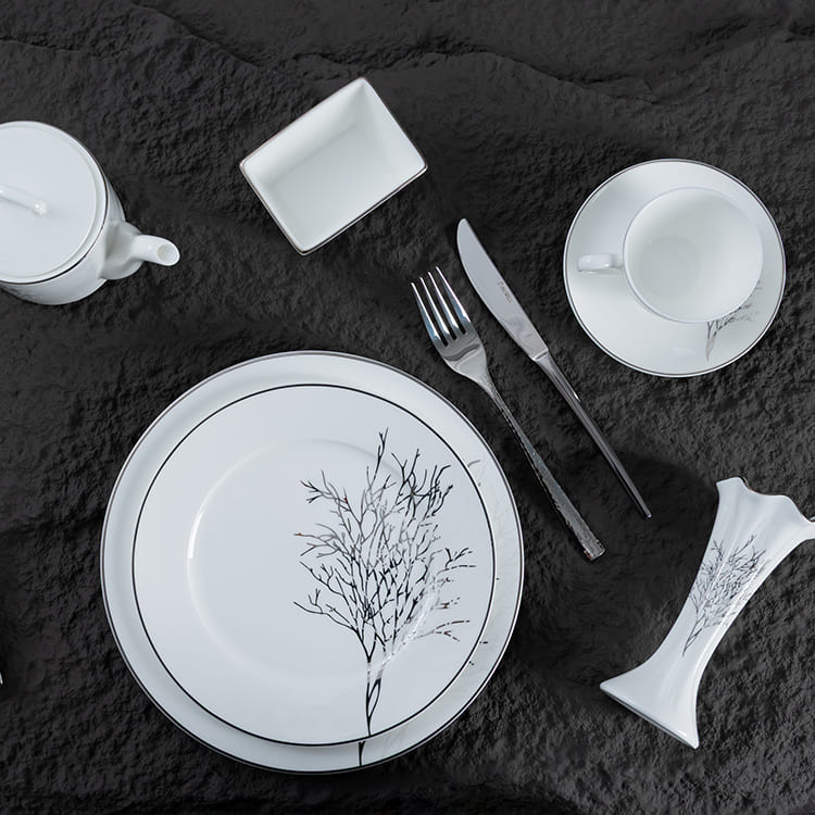 Silver Branch Pattern Modern Bone China Dinnerware (3)