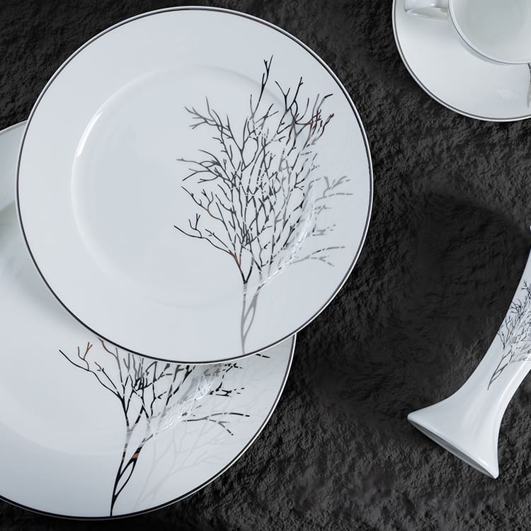 Silver Branch Pattern Modern Bone China Dinnerware (4)