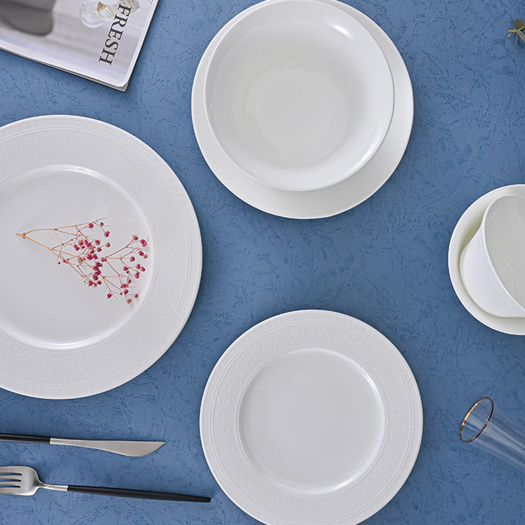 White Embossed Bone China Dinnerware (1)