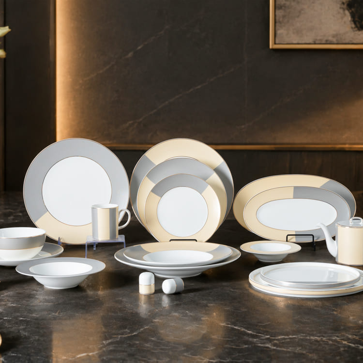 Velora Luxury Bone China Dinnerware with Gold Rim (2)